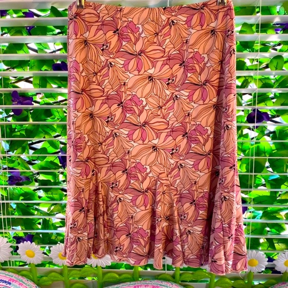 Olivia Paige peachy pink, mauve & tan floral skirt